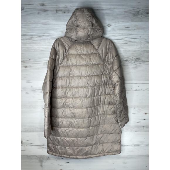 Athleta Aire Puffer Parka Coat Womens XL Tall Beige Hooded Water Repellent - Picture 11 of 11